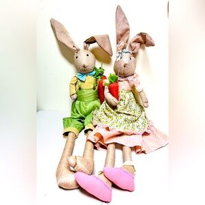 Adorable Bunny Duo Plush Toys in Green and Pink